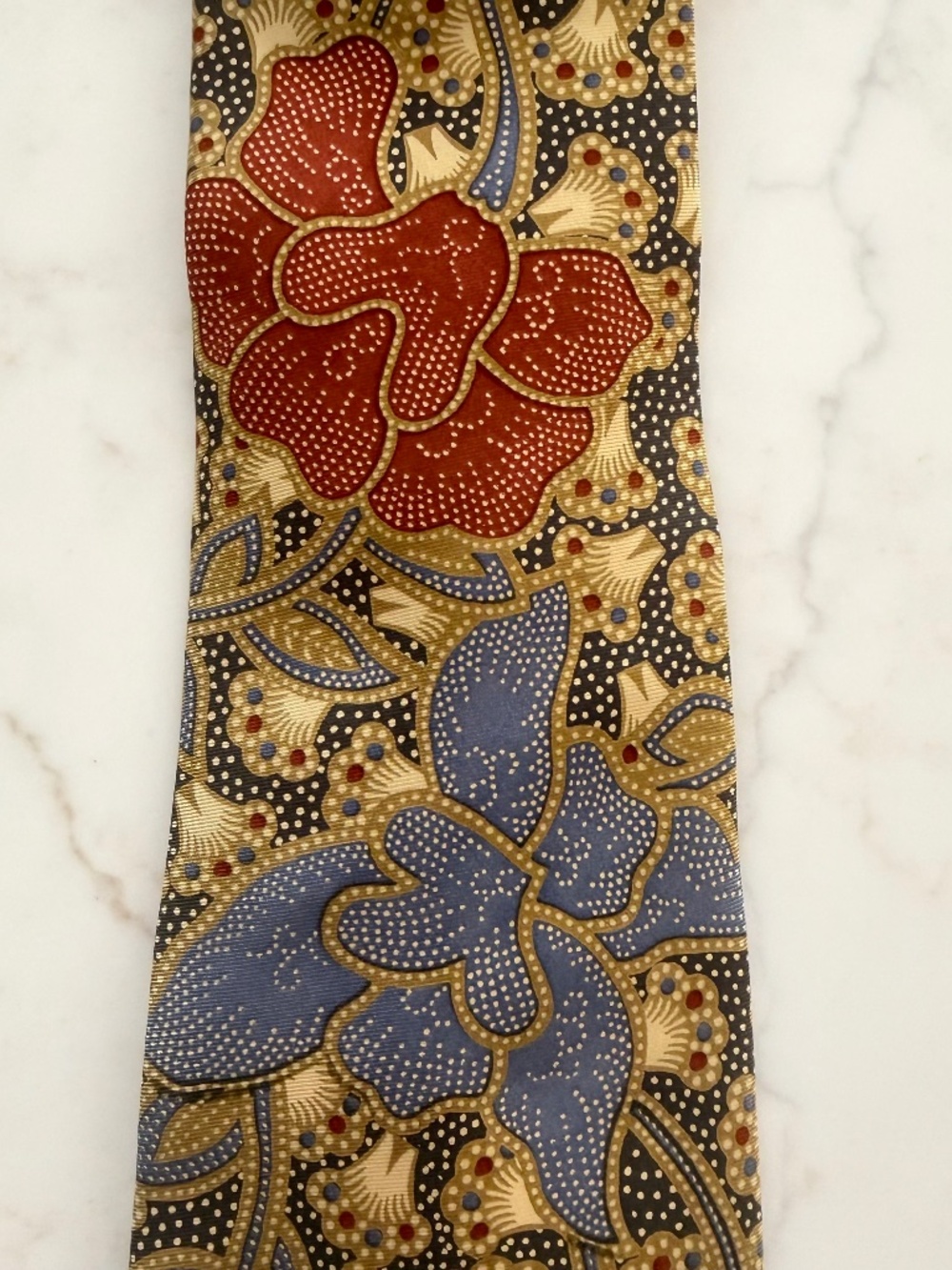 James B. Fairchild 80s/90s Vintage Javanese Batik Print Silk Tie - Picture 2 of 4